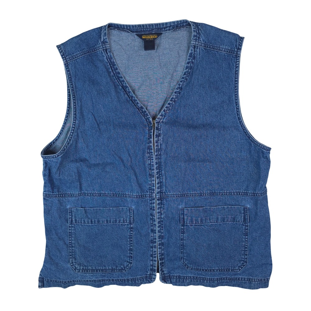 Woolrich Denim Vest Womens L Blue Zip Front Utility Pockets Gorpcore Heritage